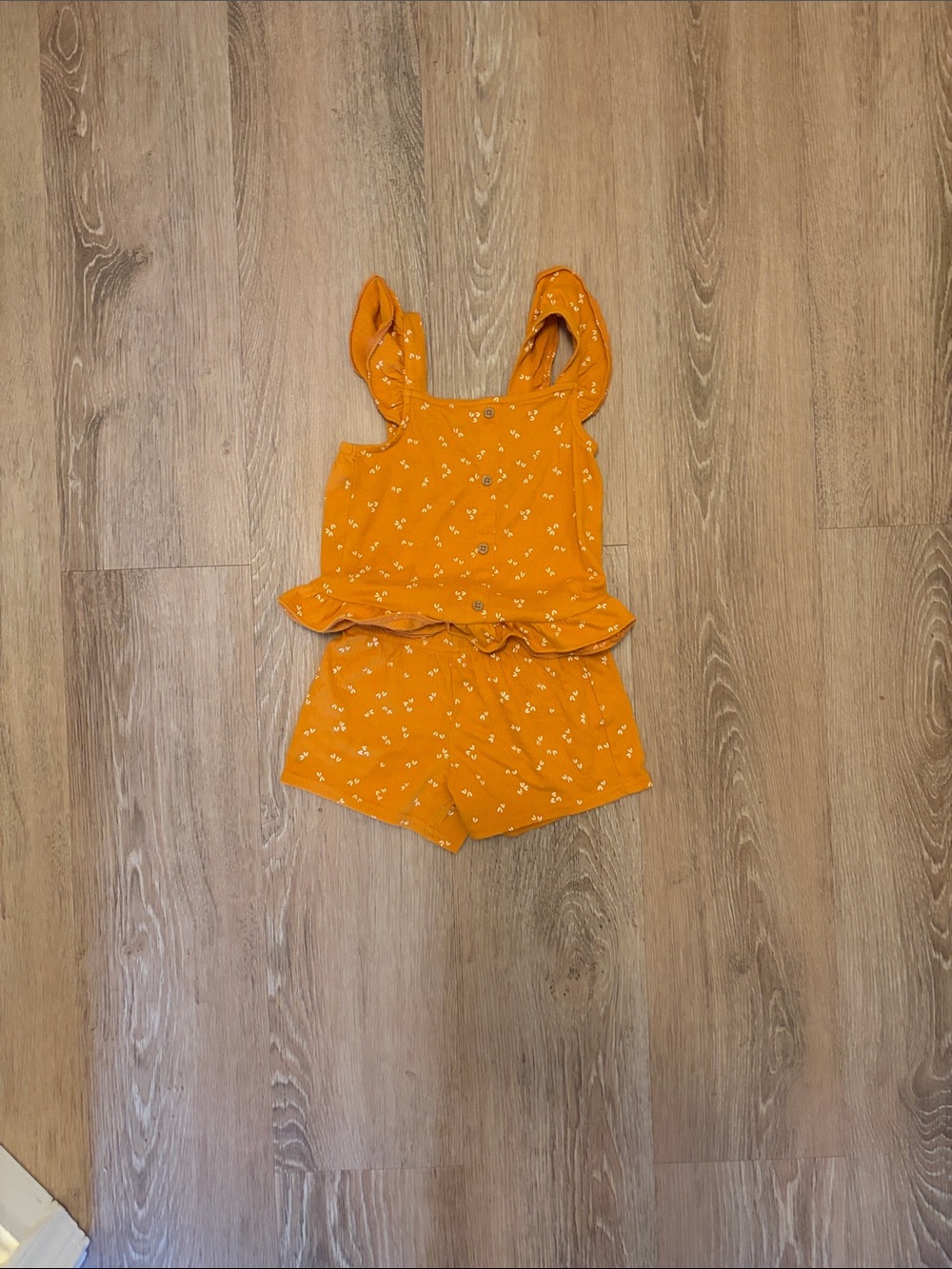 Carter's Orange Floral Ruffle Tank & Shorts Romper Set